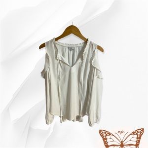 Kensie Long Sleeve White Cold Shoulder Top with Ties Size M
